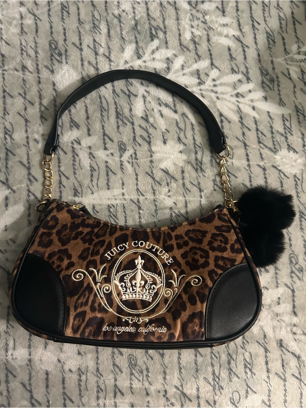 Juicy Couture Leopard Print Shoulder Bag with Black Trim & Gold Hardware